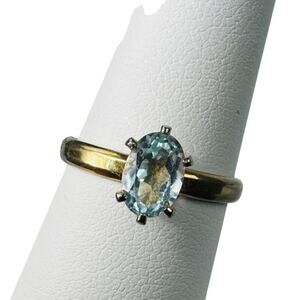 Vintage Gold Plated Oval Aquamarine Blue Beryl Ring Size 7